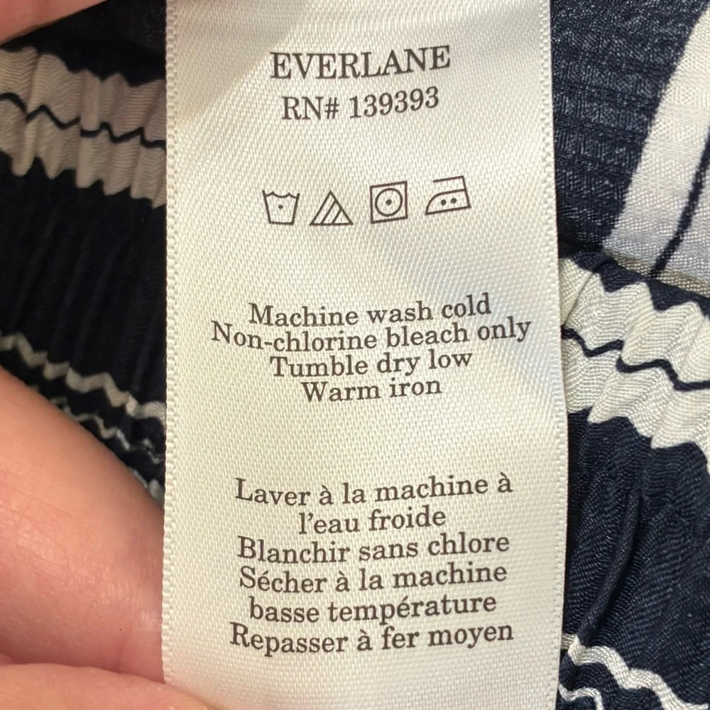 Everlane New‎ Size XS Viscose Satin Wide Leg Pull On Pant Blue White Striped